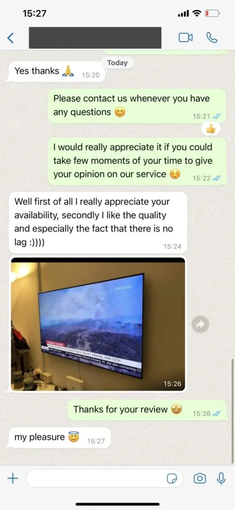 WhatsApp message confirming successful M3U playlist loading