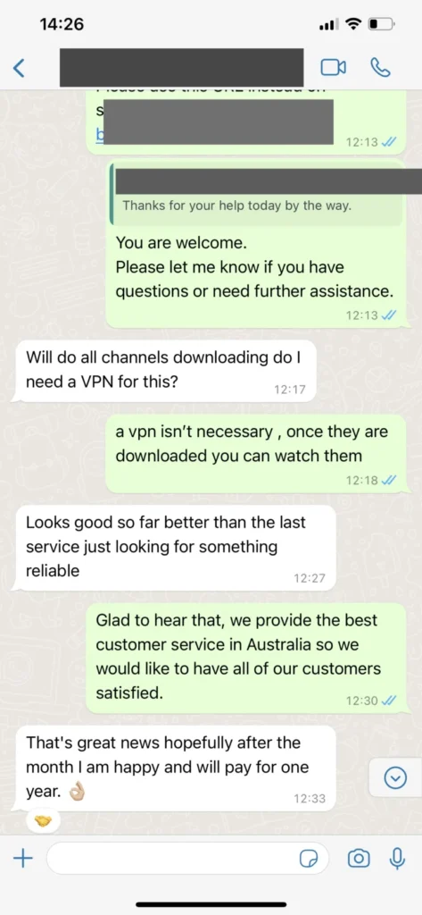 Customer chatting with support regarding Fire Stick app setup