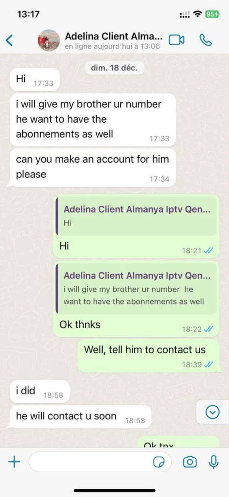 Customer renewing 12-month IPTV subscription on WhatsApp